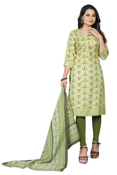 Women Green Printed Silk Blend Kurta Set