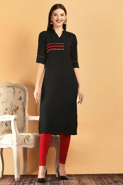 Black Straight Cut Designer Kurti For Women