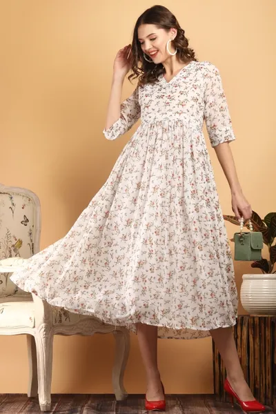 Women's Georgette Print Flared Dress