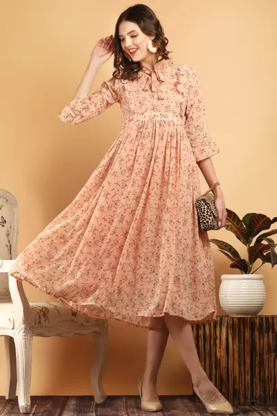 Georgette Floral Print ALine Dress