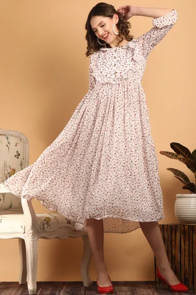 Women's Floral Print Georgette ALine Tiered Dress