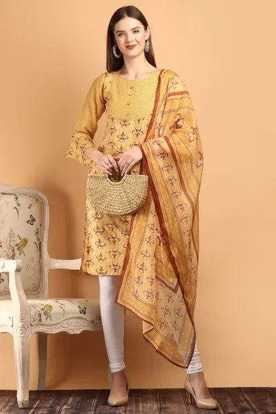 Women Cotton Blend Kurta Set