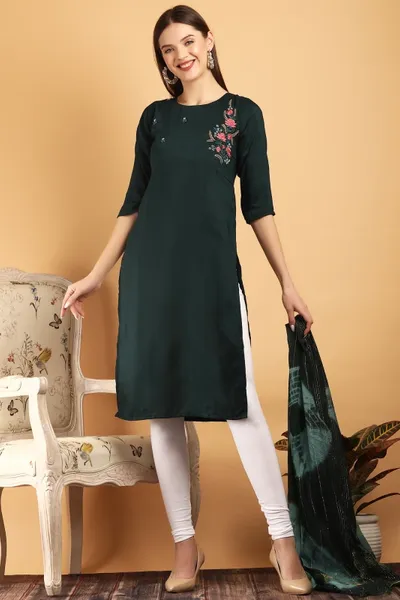 Women's Embodried Kurti with Dupatta Set