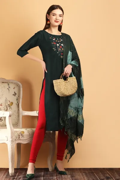 Women Embodried Cotton Blend Kurta Set