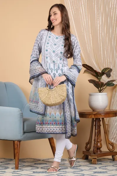 Women's Straight Digital Print Kurta Set with Dupatta