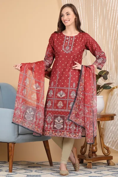 Women's Straight Digital Print Kurta Set with Dupatta