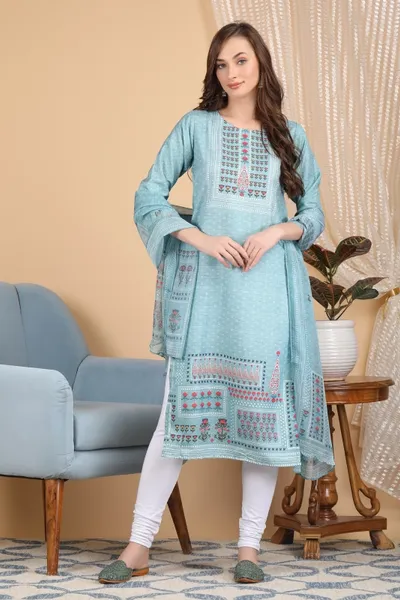 Women's Straight Digital Print Kurta Set with Dupatta