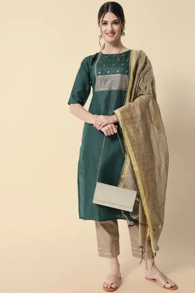 SVB  Green Embroideried Kurta Set 