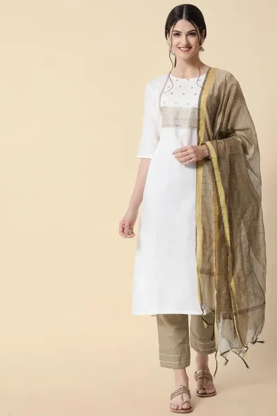 SVB  White Embroideried Kurta Set 