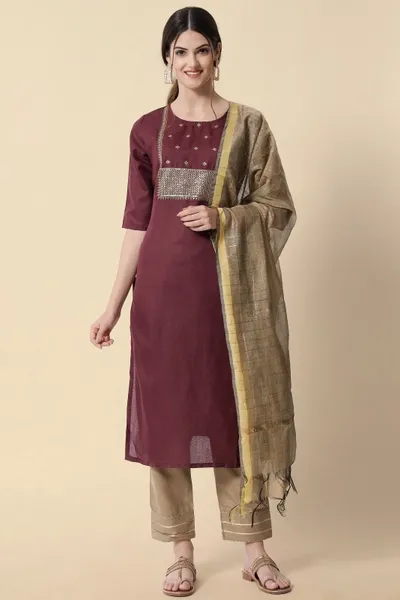 SVB  Maroon Embroideried Kurta Set 