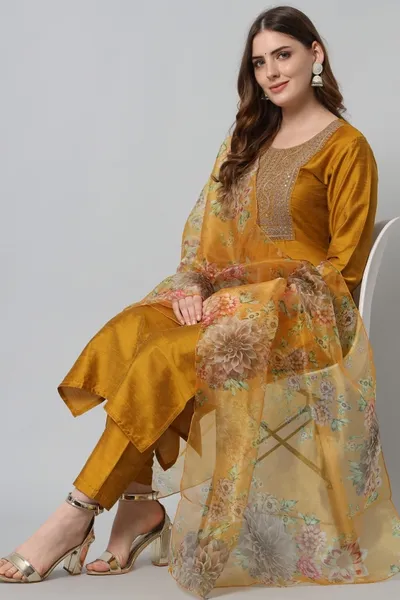 SVB  Mustard Embroideried Kurta Set 