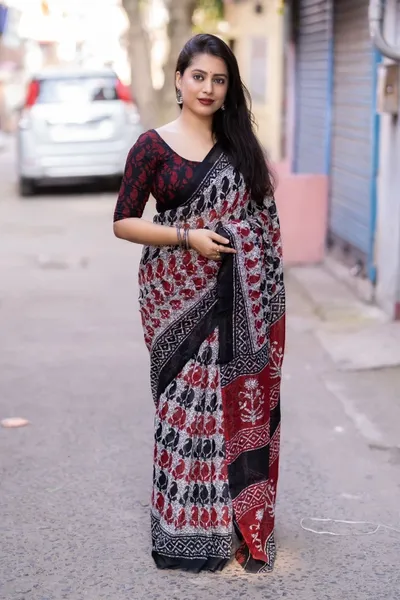 Soft Linen Grey Mango Print Saree