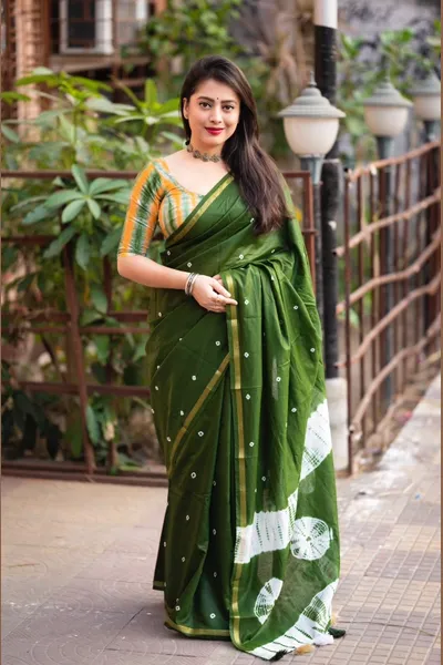 Soft Pure Chiffon Chanderi Saree With Pure cotton Shibori Blouse