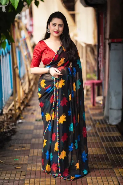 Maple Georgette Saree With Silk Blouse