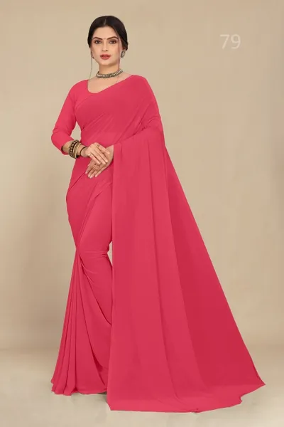 Light Carrot Coloured Georgette Saree With Grain Texture