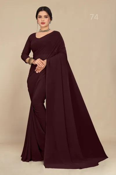 Dark Chocolate Georgette Saree With Grain Texture