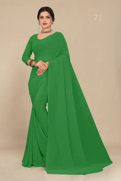 Grass Green Georgette Saree With Grain Texture