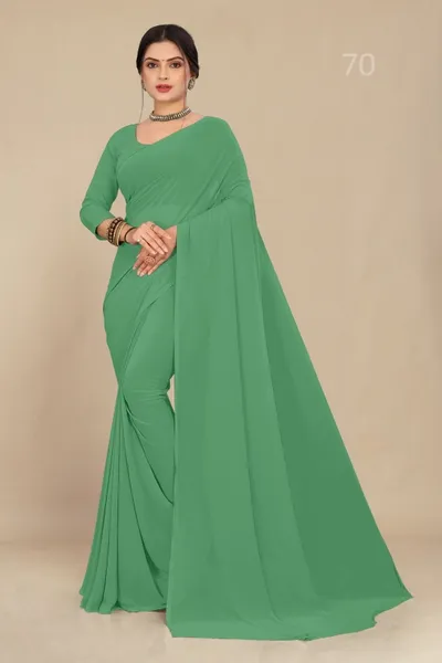 Pista Green Georgette Saree With Grain Texture