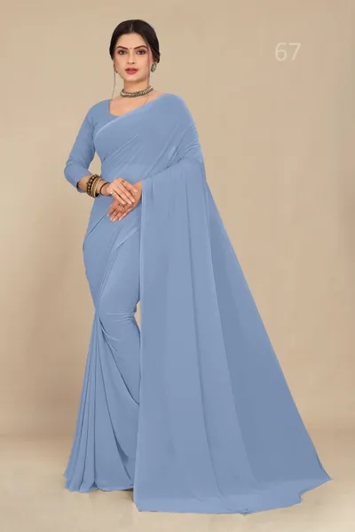 Light Grey Georgette  Saree With Grain Texture