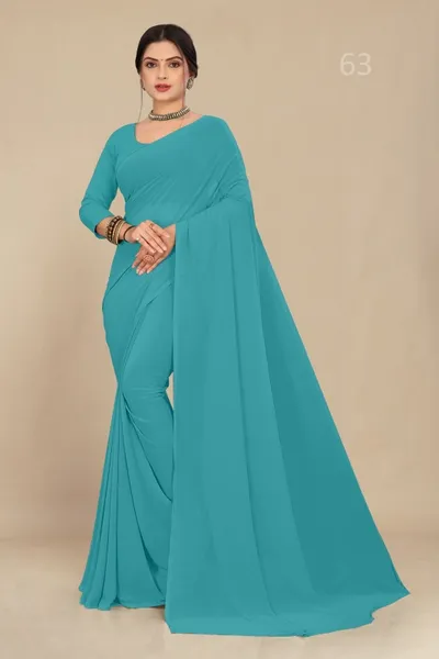 Light Cyan Georgette Saree With Grain Texture