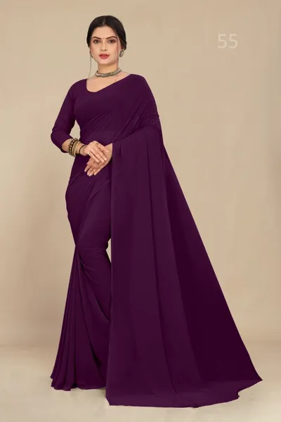 Dark Wine Georgette  Saree With Grain Texture