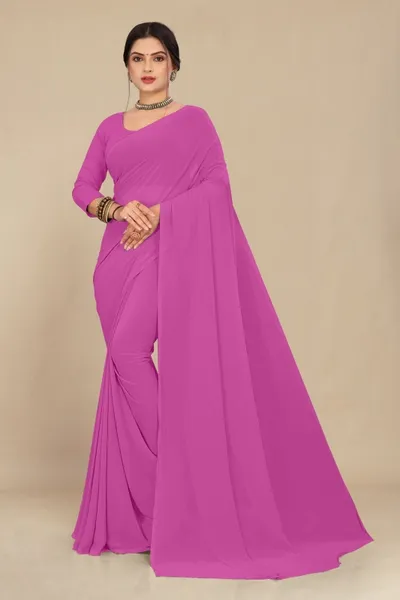 Neon Pink Georgette Saree With Grain Texture