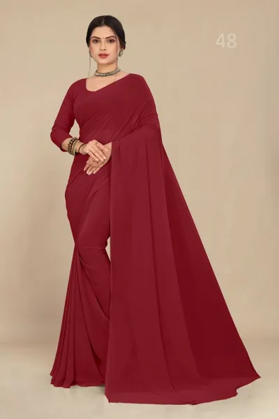 Light Tomato Georgette Saree With Grain Texture