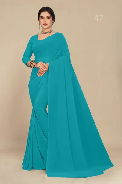 Cyan Georgette Saree With Grain Texture