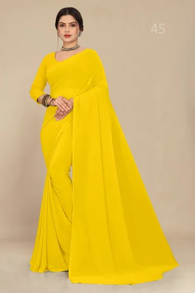 Lemon Yellow Georgette Saree With Grain Texture