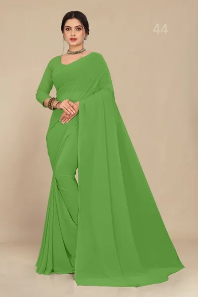 Dull Green Georgette Saree With Grain Texture