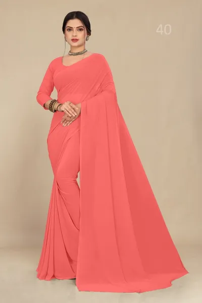 Light Peach Georgette Saree With Grain Texture