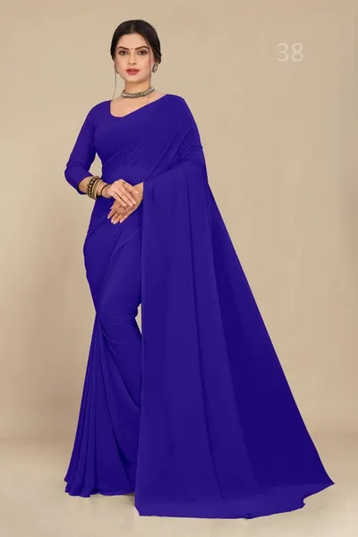 Royal Blue Georgette Saree With Grain Texture