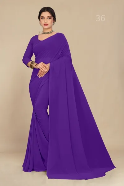 Dark Lavender Georgette r Saree With Grain Texture