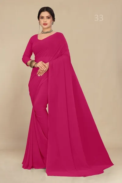 Dark Pink Georgette  Saree With Grain Texture