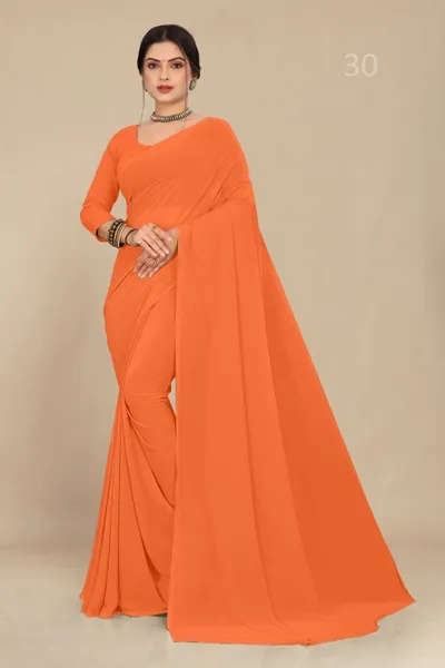 Saffron Georgette Saree With Grain Texture