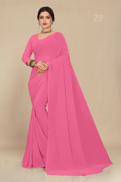 Neon Pink Georgette  Saree With Grain Texture