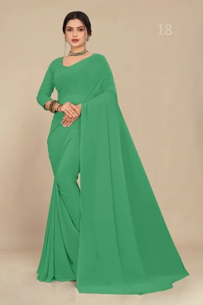 Mint Green Georgette Saree With Grain Texture