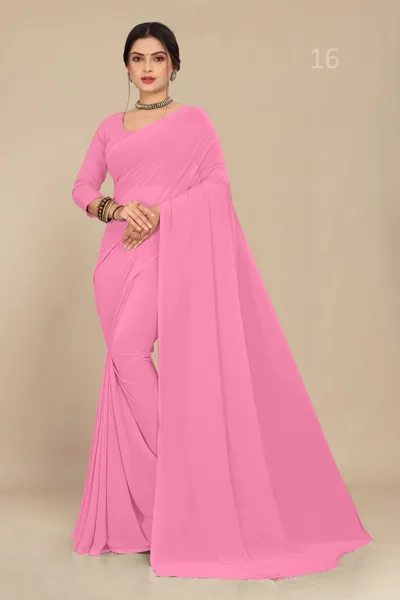 Baby Pink Georgette Saree With Grain Texture