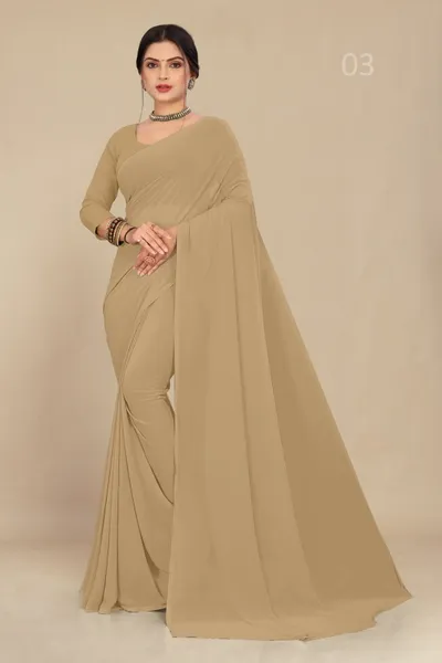 Cream Georgette Saree With Grain Texture