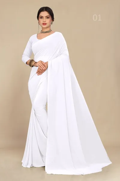 White Georgette Saree With Grain Texture