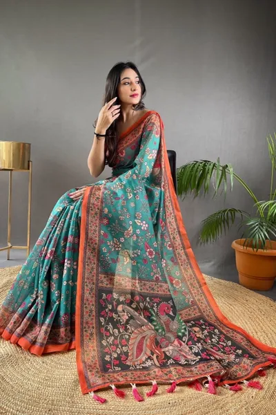 Malai Cotton Kalamkari Printed Saree