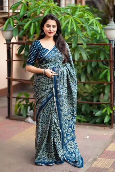 Ajrakh Print Cotton Saree