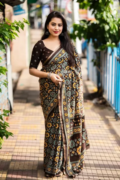 Ajrakh Print Cotton Saree