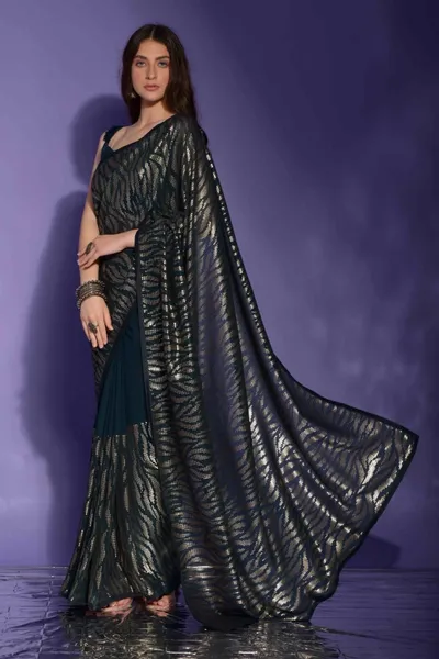 Faux Georgette Cheetah Sequence Embroidery Saree