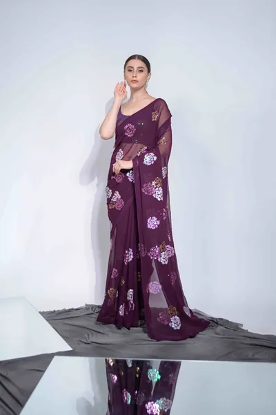 Faux Georgette Rose Sequence Saree