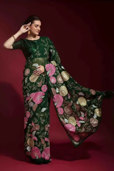 Faux Georgette Flower Sequence Saree