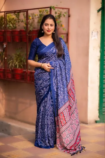 Pashmina Ajrakh Print Saree