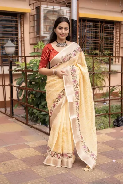 Soft Linen Embroidery Saree