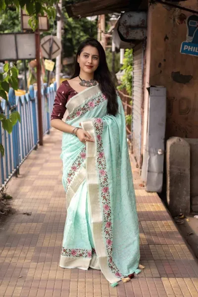 Soft Linen Embroidered Saree