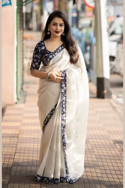 Linen Kalamkari Saree With Printed Blouse Piece